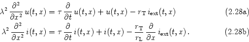 \begin{subequations}\begin{align}\lambda^2 \, \frac{\partial^2}{\partial x^2} \,...
...c{\partial}{\partial x} \, i_{\text{ext}}(t,x) \,. \end{align}\end{subequations}